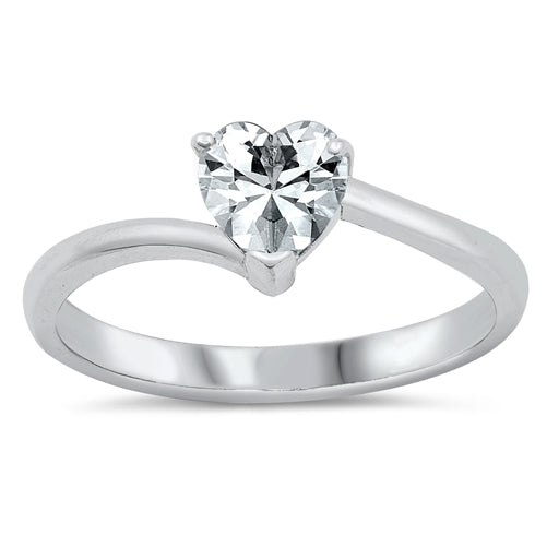 925 Sterling Silver Heart Solitaire CZ Ring
