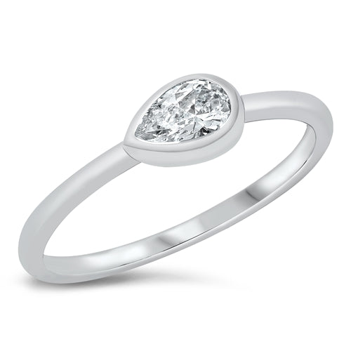 925 Sterling Silver Clear CZ Pear Ring