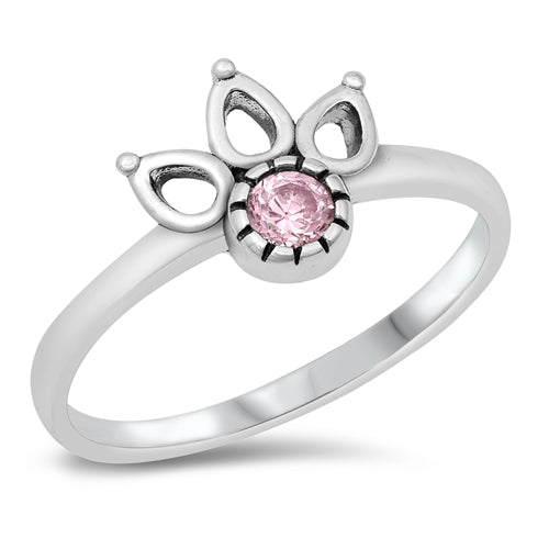 925 Sterling Silver Pink Bali Design CZ Ring