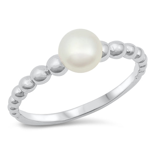 925 Sterling Silver Pearl CZ Ring