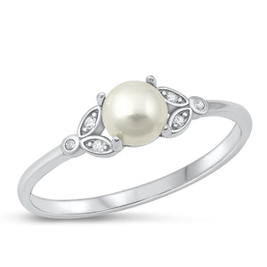 925 Sterling Silver CZ Pearl Ring