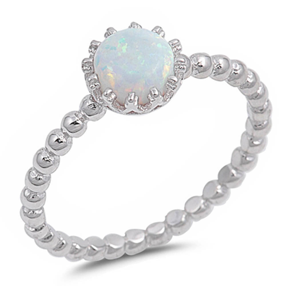925 Sterling Silver Crown Round White Opal Ring