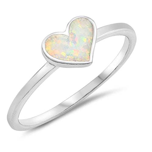 925 Sterling Silver Lab White Opal Heart Ring