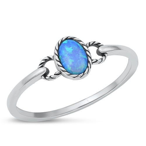 925 Sterling Silver Blue Lab Opal Ring