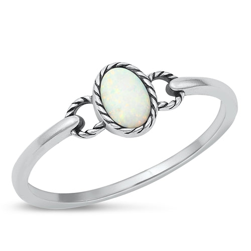 925 Sterling Silver White Lab Opal Ring