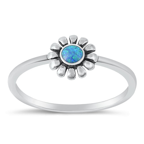 925 Sterling Silver Blue Opal Flower Ring