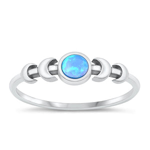 925 Sterling Silver Moon Phases Blue Opal Ring