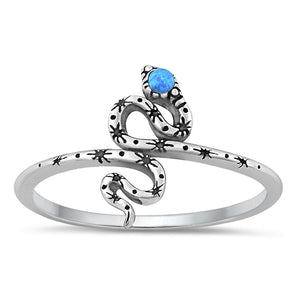 925 Sterling Silver Blue Opal Snake Ring
