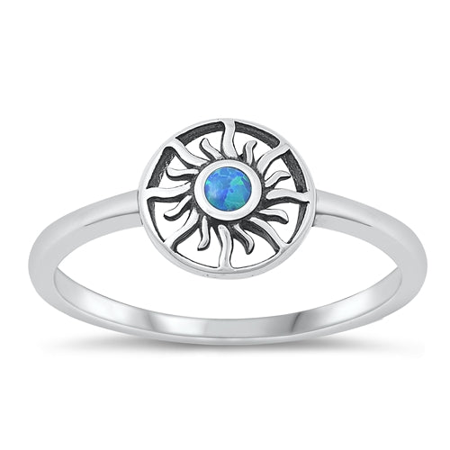 925 Sterling Silver Sun Blue Opal Ring