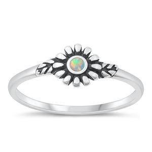 925 Sterling Silver Flower White Opal Ring