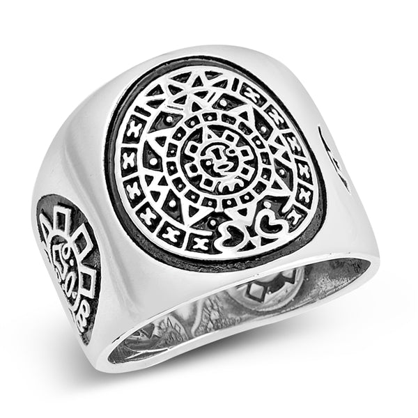 925 Sterling Silver Aztec  Calendar Ring