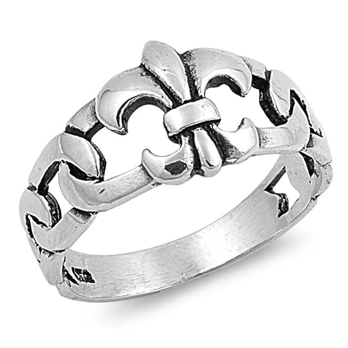 925 Sterling Silver Fleur De Lise Mens Ring