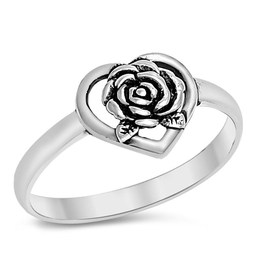 925 Sterling Silver Heart with Rose Ring