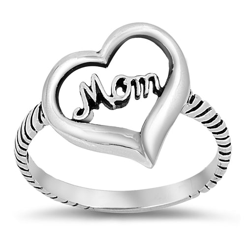 925 Sterling Silver Heart MOM Ring