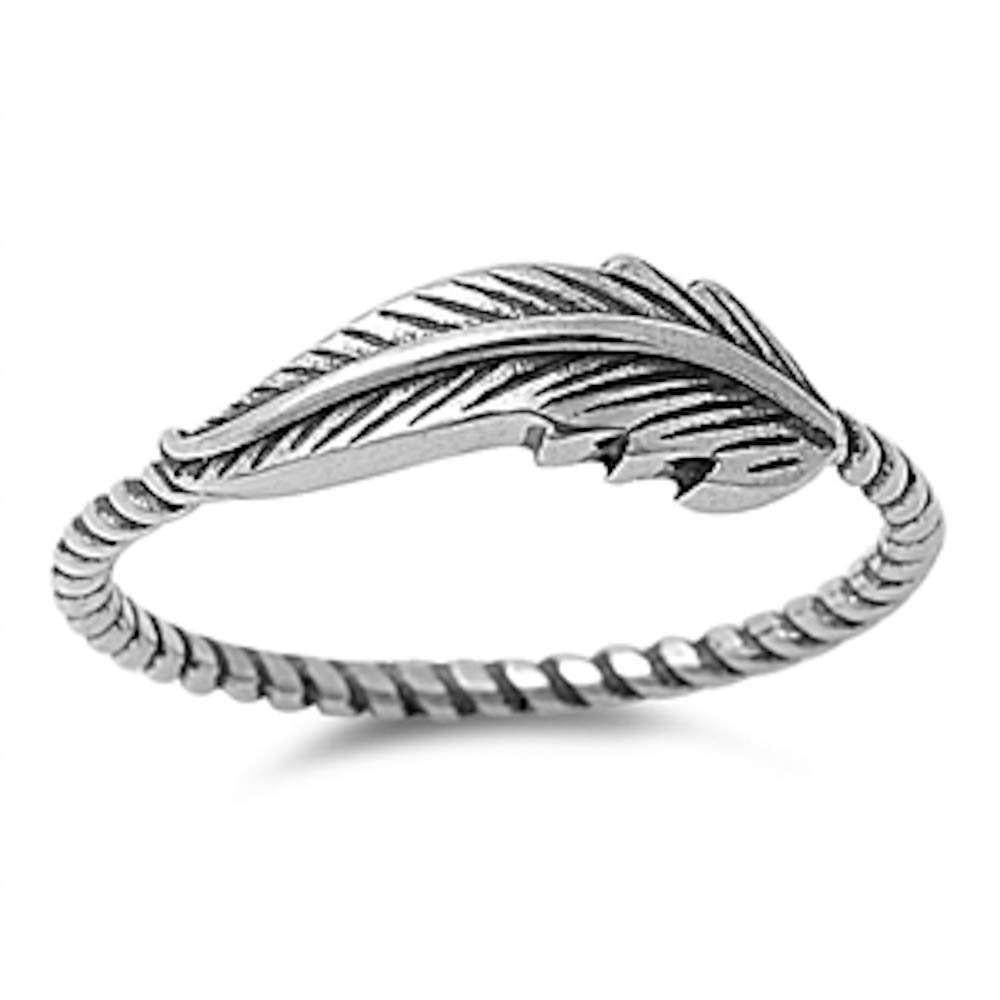 925 Sterling Silver Feather Twisted Ring