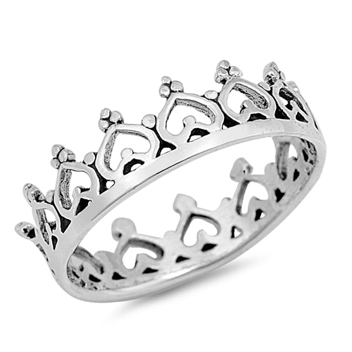 925 Sterling Silver Heart Crown Ring