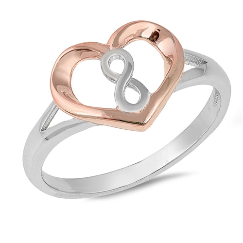 925 Sterling Silver & Rose Gold Infinity in Heart Ring