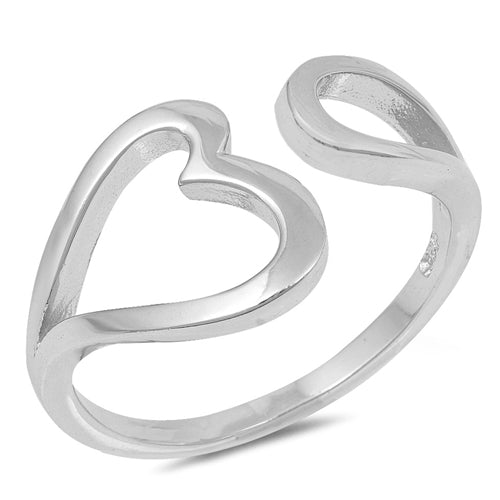 925 Sterling Silver Open Heart Adjustable Ring