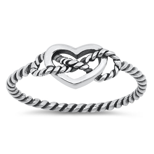 925 Sterling Silver Heart Rope Ring