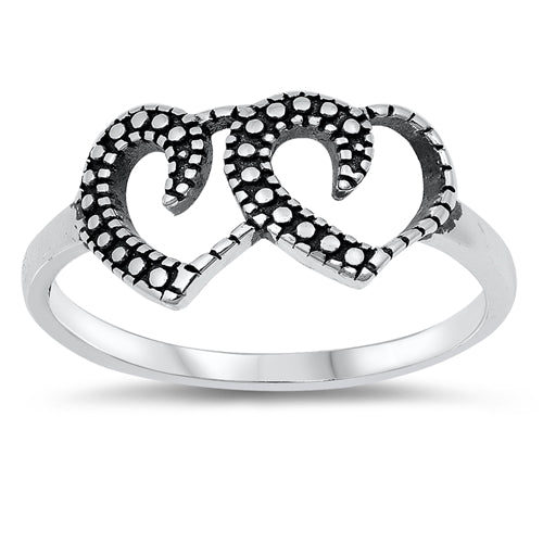 925 Sterling Silver Hearts Ring
