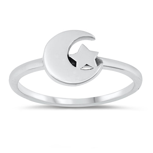 925 Sterling Silver Moon and Star Ring