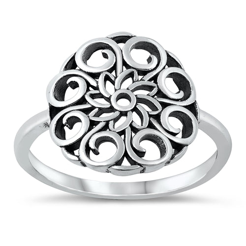 925 Sterling Silver Round Mandala Ring