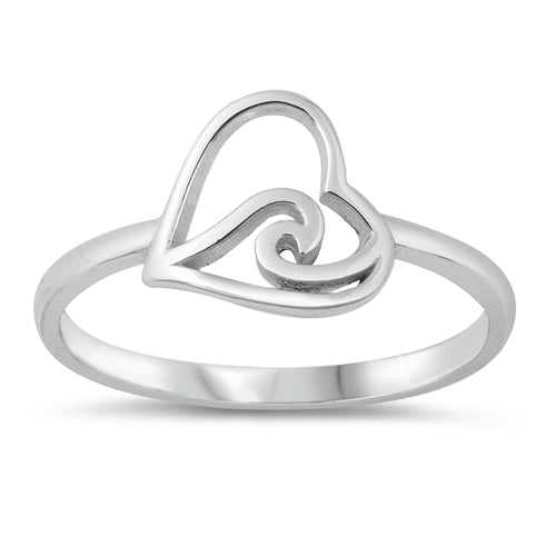 925 Sterling Silver Heart & Wave Ring