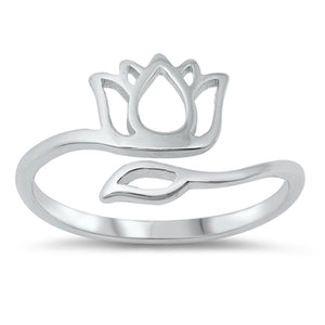 925 Sterling Silver Lotus Flower Adjustable Ring