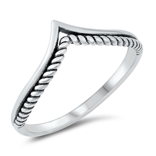925 Sterling Silver V Shape Rope Ring