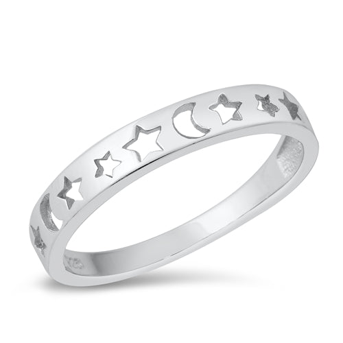925 Sterling Silver Star & Moon Ring