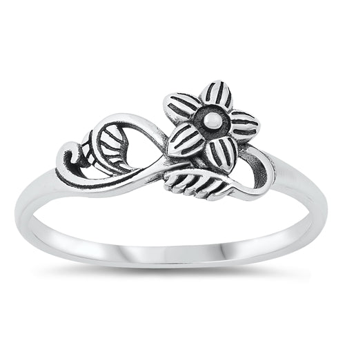 925 Sterling Silver Flower With Vines Ring