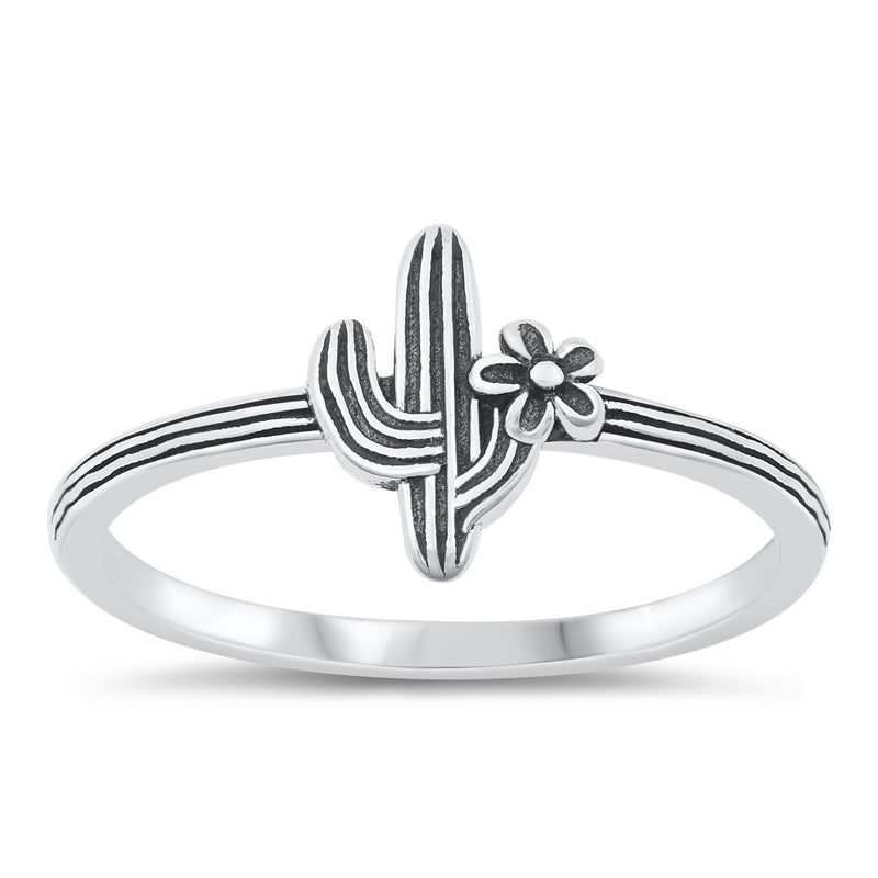 925 Sterling Silver Cactus and Flower Ring