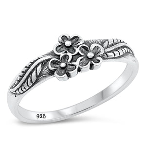 925 Sterling Silver Flowers & Leaves Ring