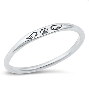 925 Sterling Silver Paw Print & Wings Minimalist Ring
