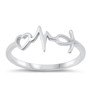 925 Sterling Silver Heart & EKG Ring