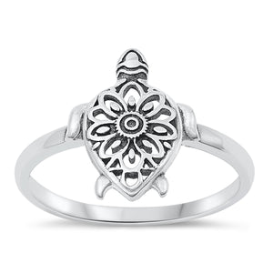 925 Sterling Silver Mandala Turtle Ring