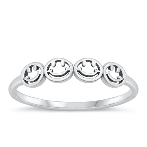925 Sterling Silver Happy Faces Ring -