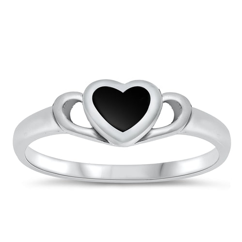 of 925 Sterling Silver Black Agate Heart Ring