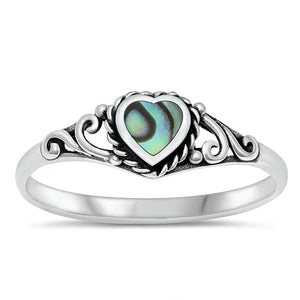 925 Sterling Silver Heart Abalone Stone Ring
