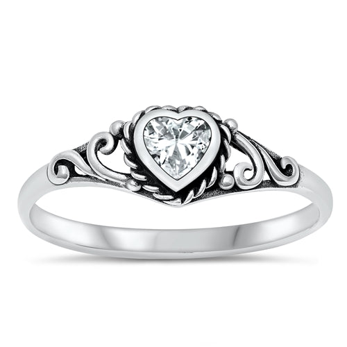 925 Sterling Silver Heart Clear CZ Ring