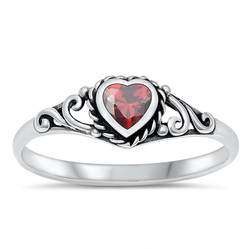 925 Sterling Silver Heart Garnet CZ Ring