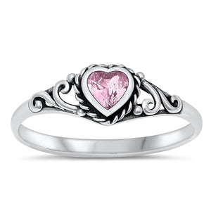 925 Sterling Silver Heart Pink CZ Ring