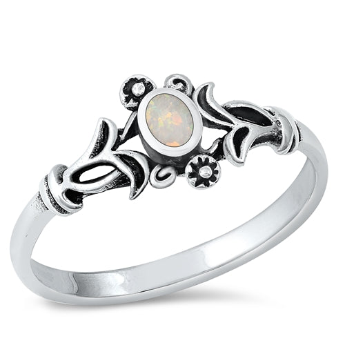 925 Sterling Silver Lab White Opal Ring