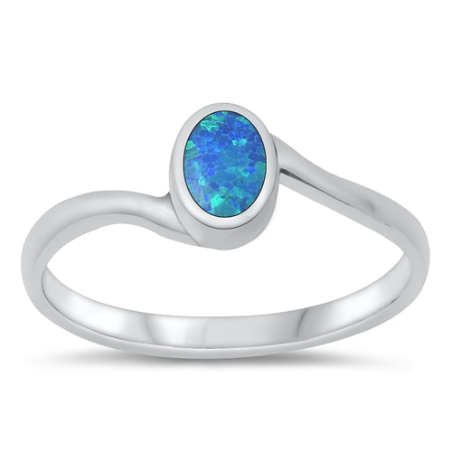 925 Sterling Silver Oval Lab Blue Opal Ring