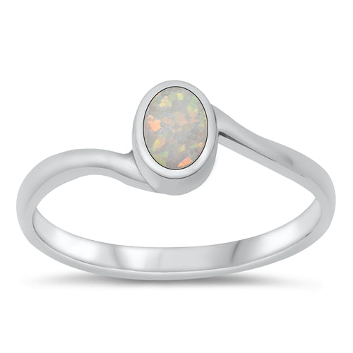 925 Sterling Silver Oval Lab White Opal Ring