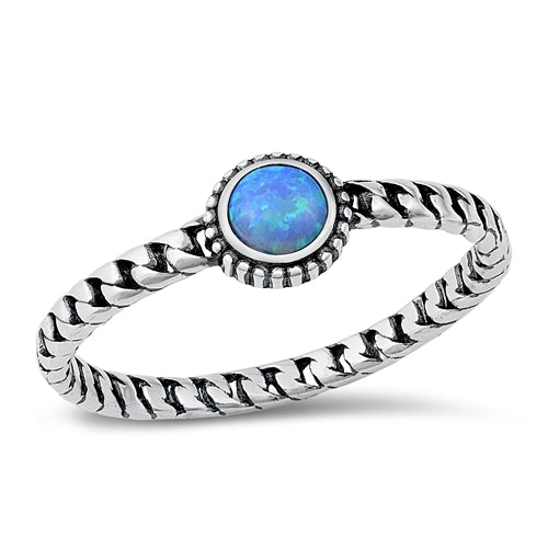 925 Sterling Silver Lab Blue Opal Ring