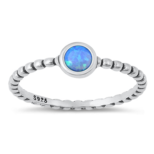 925 Sterling Silver Blue Opal Beaded Ring