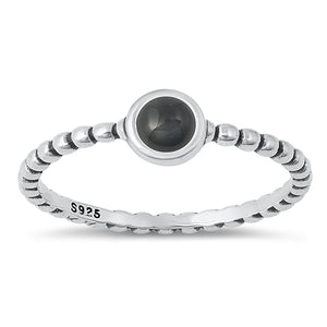 925 Sterling Silver Black Stone Beaded Ring