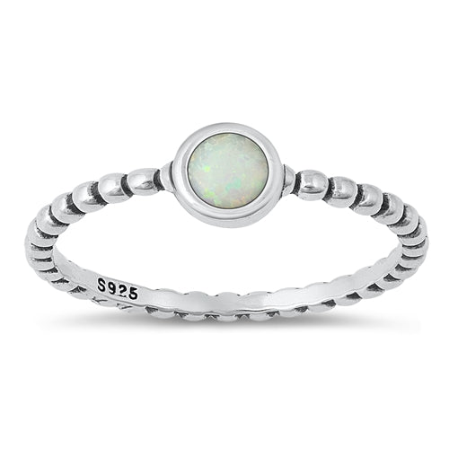 925 Sterling Silver White Opal Beaded Ring