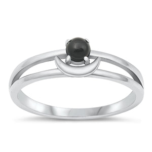 925 Sterling Silver Moon & Black Stone Ring